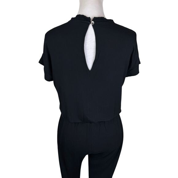 Splendid Flora Soft Black Knit Short Sleeve Elastic Waist Jogger Jumpsuit Lounge - Picture 8 of 14